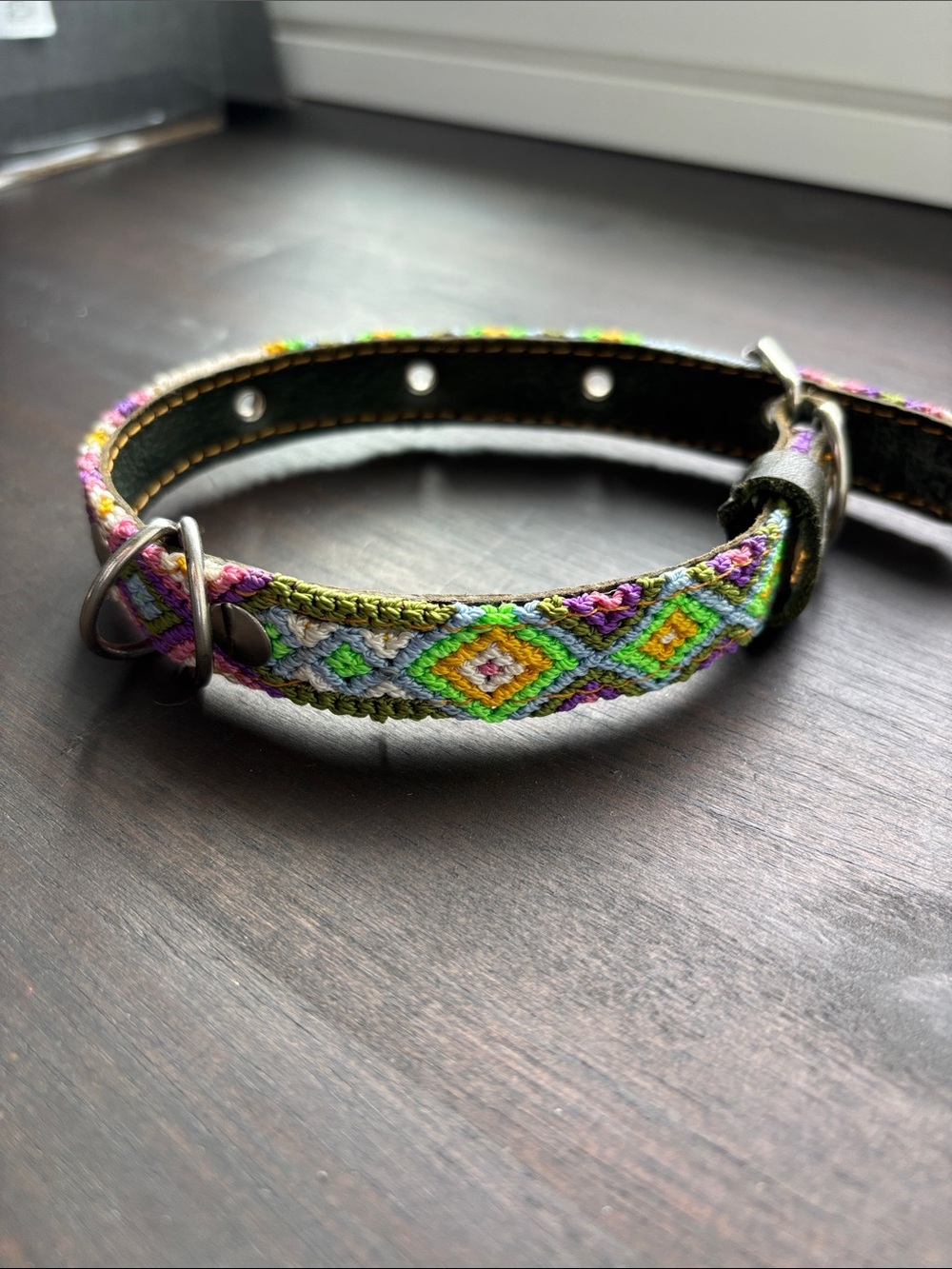 Hand-Beaded Multicolor Leather Dog Collar